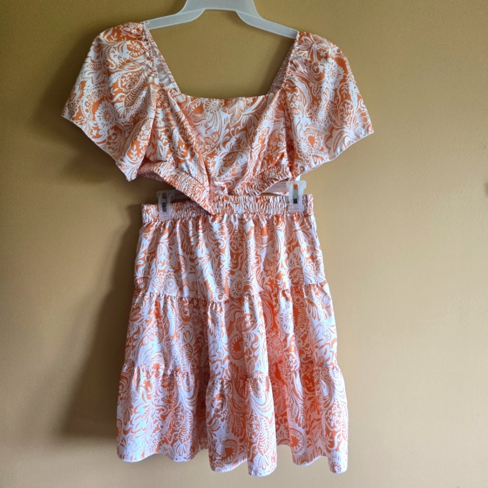 Shein Floral Print Cut Out Ruffle Hem Dress, M - Picture 2 of 5